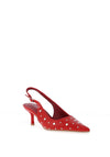Zen Collection Sling Back Studded Kitten Heeled Shoes, Red