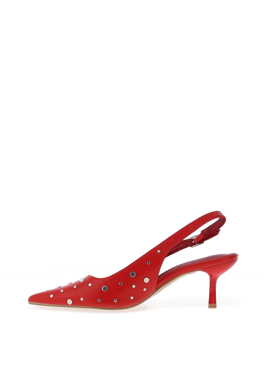 Zen Collection Sling Back Studded Kitten Heeled Shoes, Red