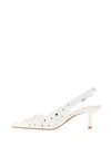 Zen Collection Sling Back Studded Kitten Heeled Shoes, White
