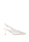 Zen Collection Sling Back Studded Kitten Heeled Shoes, White