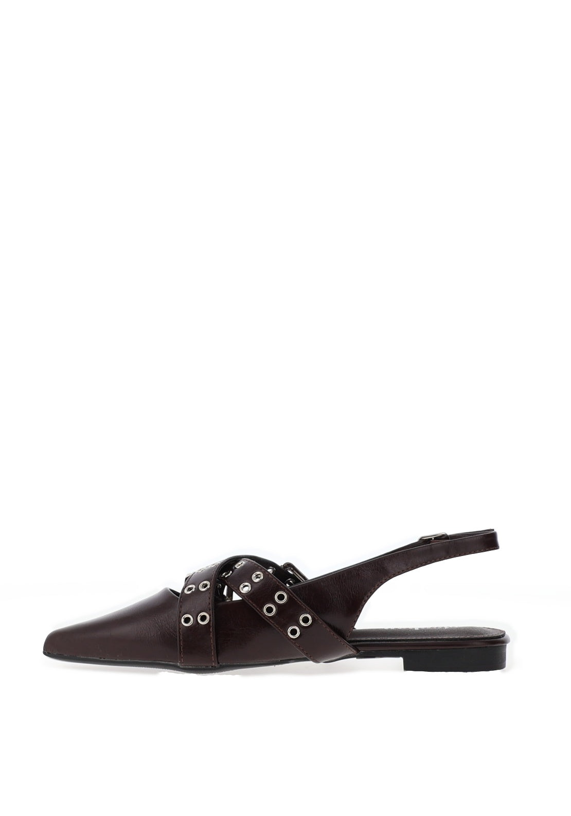 Zen Collection Criss Cross Buckle Ballet Pumps, Dark Coffee