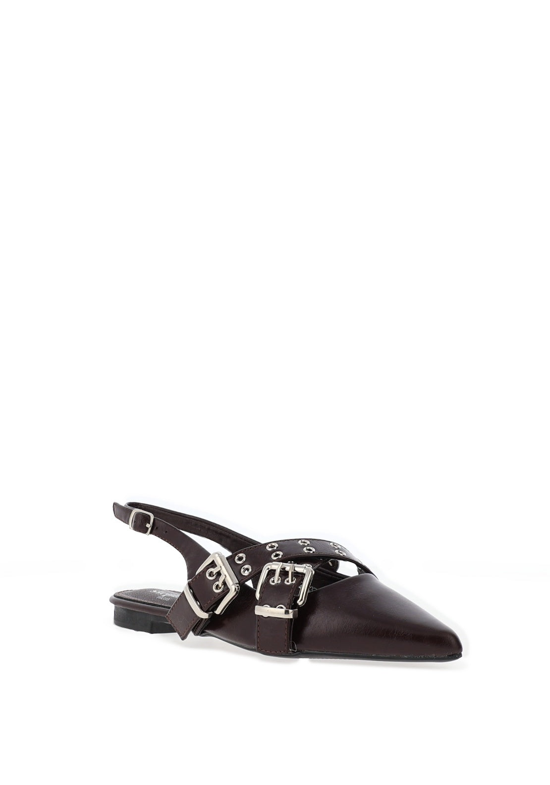 Zen Collection Criss Cross Buckle Ballet Pumps, Dark Coffee