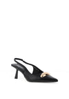 Zen Collection Sling Back Brooch Detailed Kitten Heeled Shoes, Black