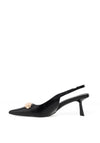 Zen Collection Sling Back Brooch Detailed Kitten Heeled Shoes, Black