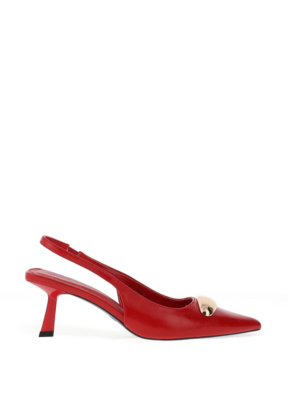 Zen Collection Sling Back Brooch Detailed Kitten Heeled Shoes, Red