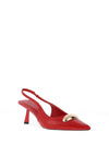 Zen Collection Sling Back Brooch Detailed Kitten Heeled Shoes, Red