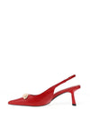 Zen Collection Sling Back Brooch Detailed Kitten Heeled Shoes, Red