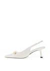 Zen Collection Sling Back Brooch Detailed Kitten Heeled Shoes, White