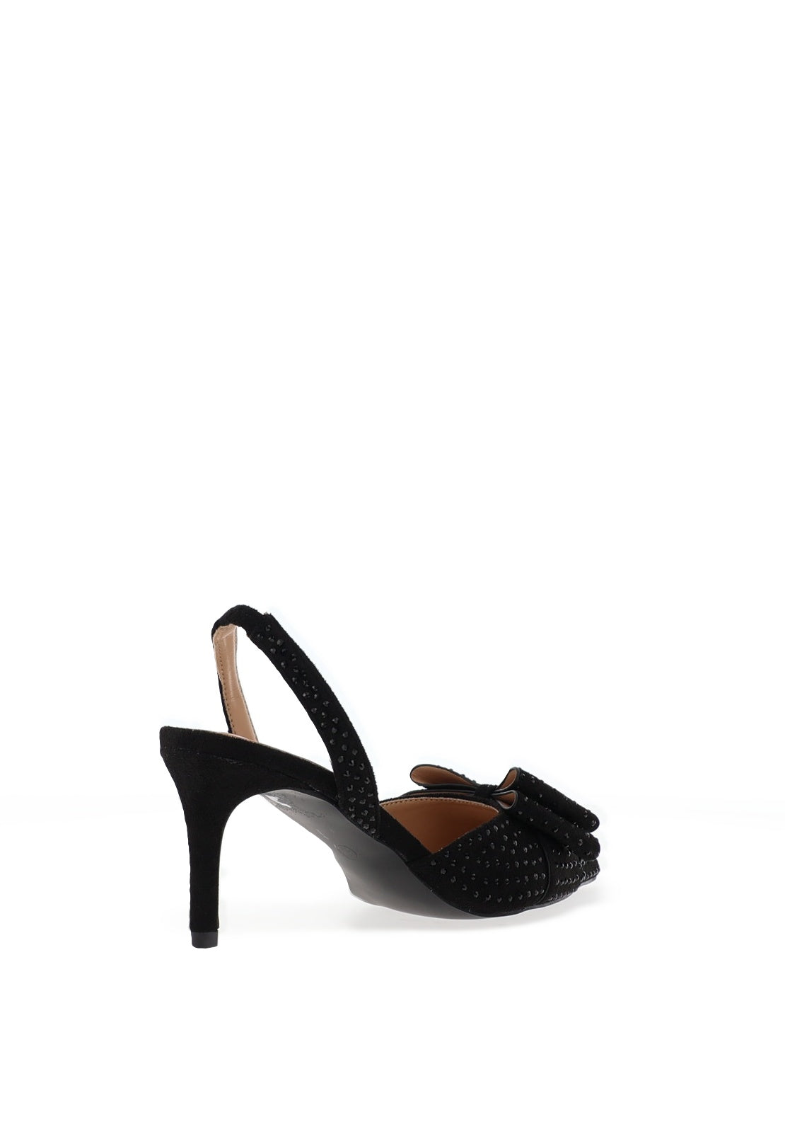 Zen Collection Diamante Bow Sling Back Heeled Shoes, Black