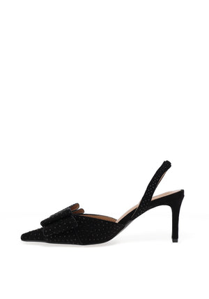 Zen Collection Diamante Bow Sling Back Heeled Shoes, Black