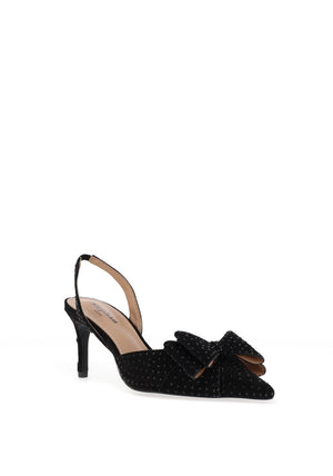 Zen Collection Diamante Bow Sling Back Heeled Shoes, Black