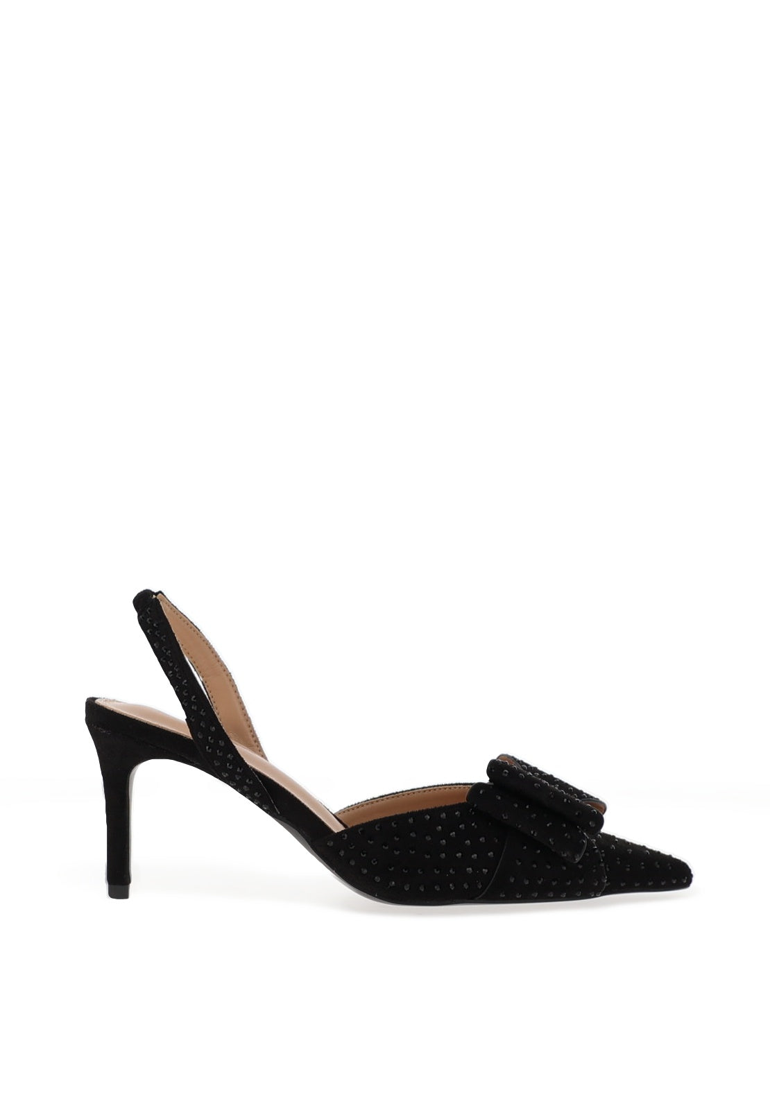 Zen Collection Diamante Bow Sling Back Heeled Shoes, Black