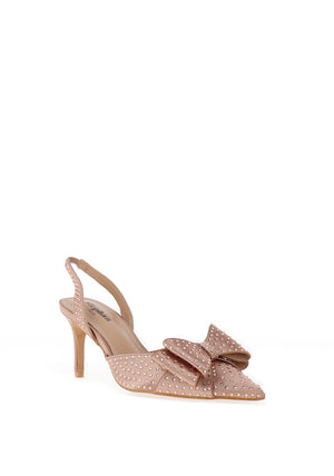 Zen Collection Diamante Bow Sling Back Heeled Shoes, Champagne