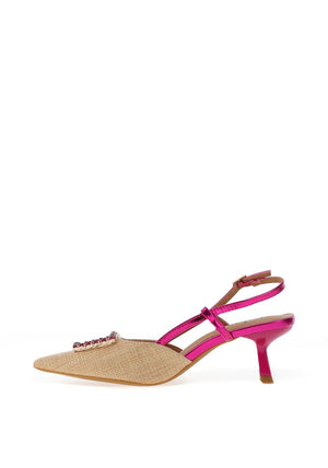 Zen Collection Metallic Woven Kitten Heeled Shoes, Fuchsia