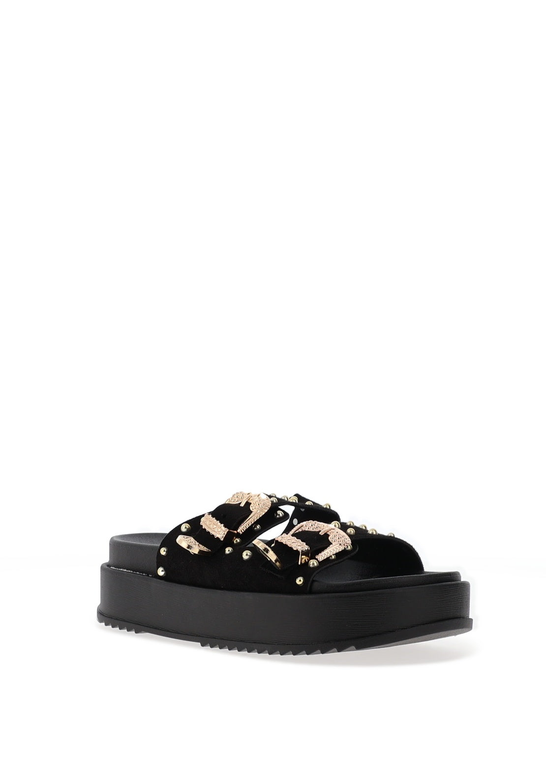 Zen Collection Stud Buckle Mule Sandals, Black