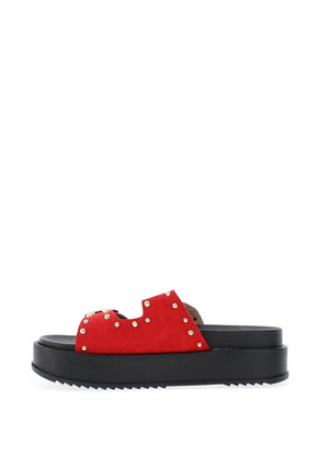 Zen Collection Stud Buckle Mule Sandals, Red