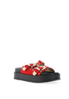 Zen Collection Stud Buckle Mule Sandals, Red