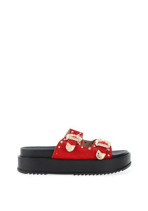 Zen Collection Stud Buckle Mule Sandals, Red