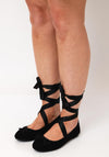Zen Collection Ankle Tie Ribbon Ballet Flats, Black