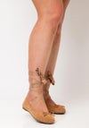 Zen Collection Ankle Tie Ribbon Ballet Flats, Tan