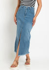 Serafina Collection Slit Front Midi Skirt, Mid Wash Denim