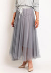 Serafina Collection One Size Tulle Midi Skirt, Silver