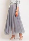 Serafina Collection One Size Tulle Midi Skirt, Silver