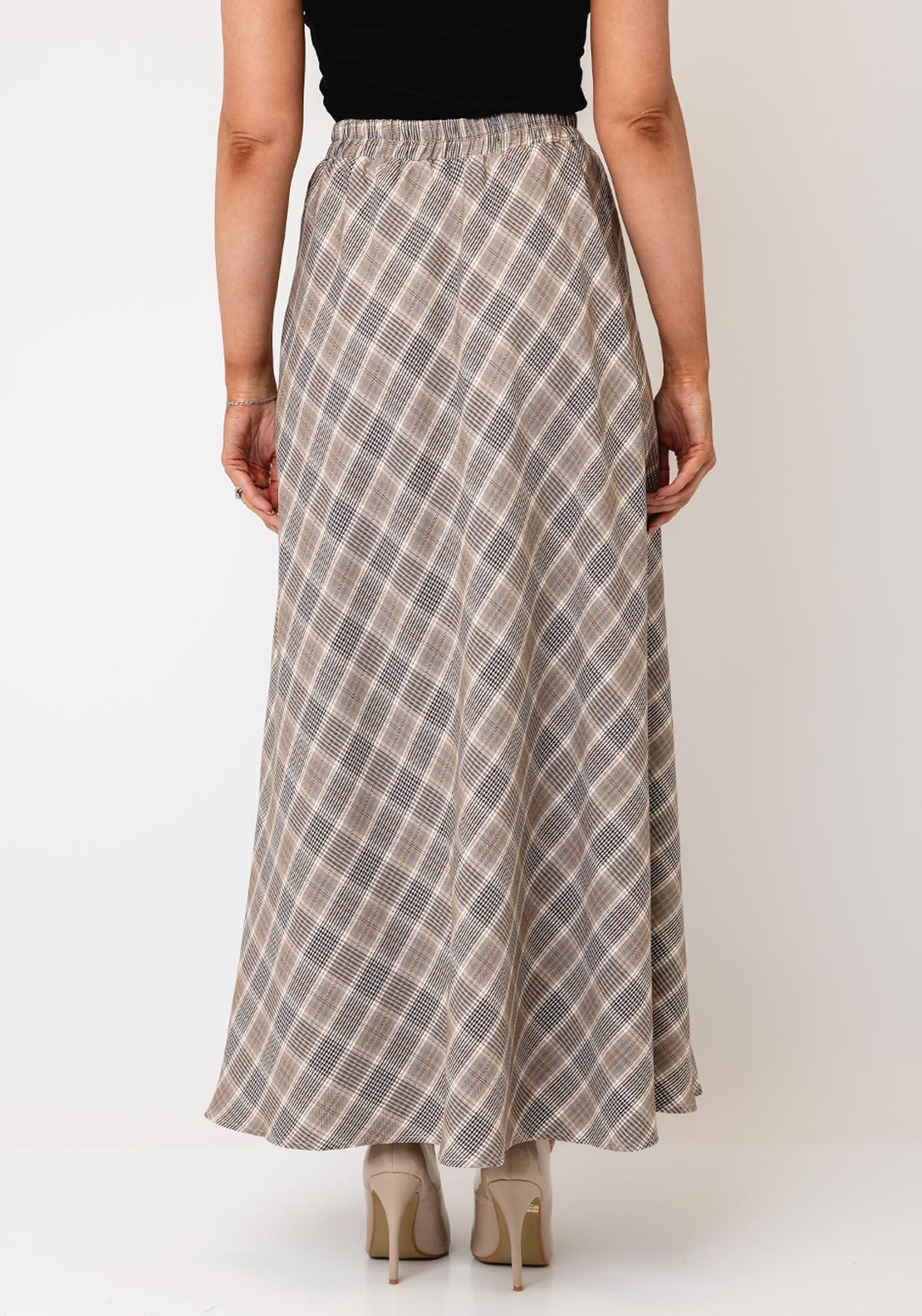 Serafina Collection Check Aline Maxi Skirt, Taupe