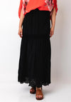 Serafina Collection One Size Crochet Detail Maxi Skirt, Black