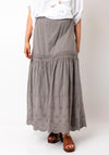 Serafina Collection One Size Crochet Detail Maxi Skirt, Grey