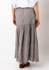 Serafina Collection One Size Crochet Detail Maxi Skirt, Grey