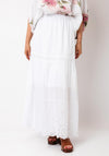 Serafina Collection One Size Crochet Detail Maxi Skirt, White