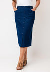 Serafina Collection Button Denim Midi Skirt, Blue