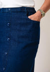 Serafina Collection Button Denim Midi Skirt, Blue