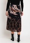 Serafina Collection One Size Dual Print Pleated Midi Skirt, Brown