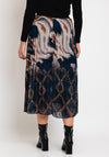 Serafina Collection One Size Dual Print Pleated Midi Skirt, Navy