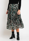 Serafina Collection One Size Pleated Leopard Print Midi Skirt, Green