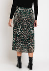 Serafina Collection One Size Pleated Leopard Print Midi Skirt, Green