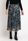 Serafina Collection One Size Pleated Leopard Print Midi Skirt, Teal
