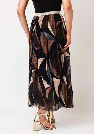 Serafina Collection One-Size Autumnal Print Pleated Midi Skirt, Black