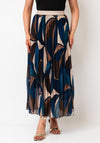 Serafina Collection One-Size Autumnal Print Pleated Midi Skirt, Blue