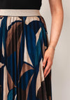 Serafina Collection One-Size Autumnal Print Pleated Midi Skirt, Blue