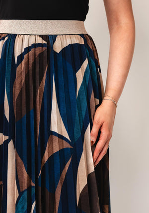 Serafina Collection One-Size Autumnal Print Pleated Midi Skirt, Blue