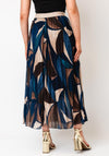 Serafina Collection One-Size Autumnal Print Pleated Midi Skirt, Blue