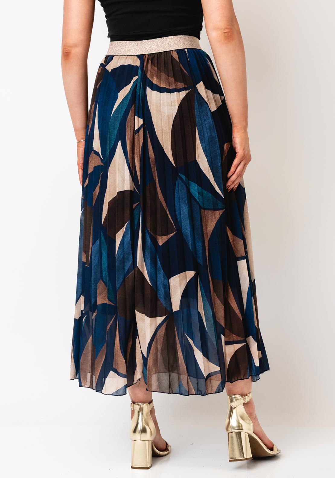 Serafina Collection One-Size Autumnal Print Pleated Midi Skirt, Blue