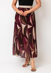 Serafina Collection One-Size Autumnal Print Pleated Midi Skirt, Wine