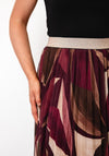Serafina Collection One-Size Autumnal Print Pleated Midi Skirt, Wine