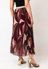 Serafina Collection One-Size Autumnal Print Pleated Midi Skirt, Wine