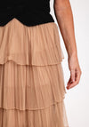 Serafina Collection One Size Tiered Tulle Midi Skirt, Beige