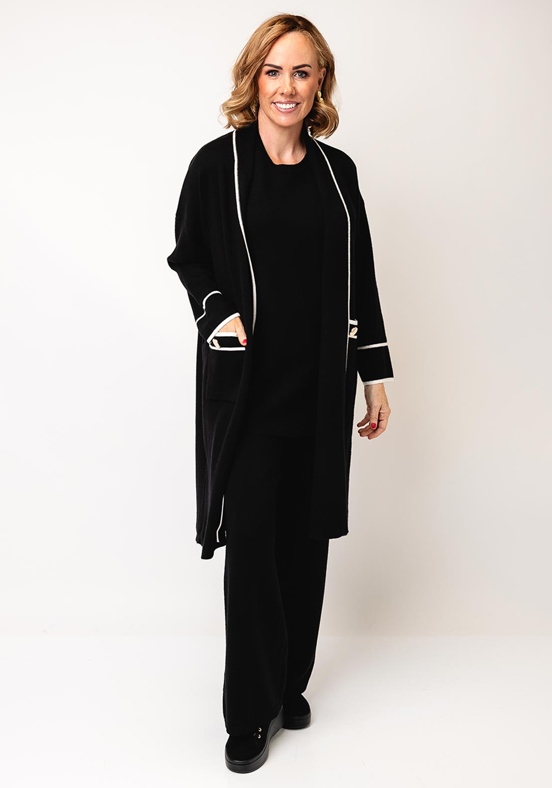Serafina Collection One Size 3 Piece Knit Co-Ord, Black